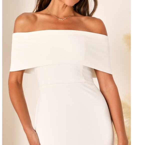 Lulus NWT Exceptional Romance White Off-the-Shoulder Mermaid Bridal Gown Dress - Picture 4 of 11